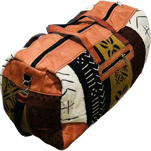African Vintage Mud Cloth Duffle Bag